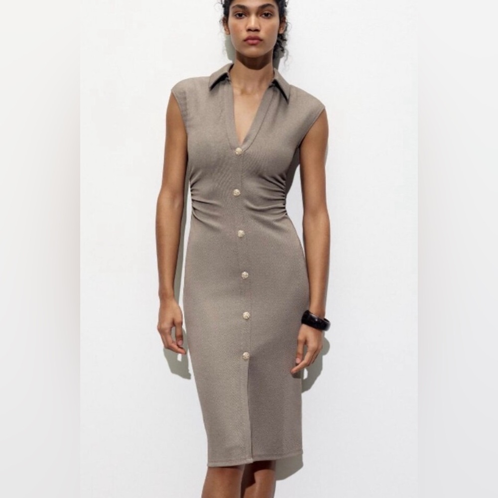 Zara Taupe Shirt midi dress
